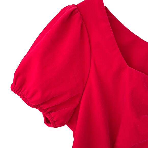 Collectif x Modcloth Retro Red Velvet Top Puff Sleeve Bow Size 14 Holiday Xmas - Picture 9 of 9